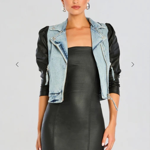 Retrofete Women's Denim and Black Leather Jacket - NWT - Picture 1 of 5